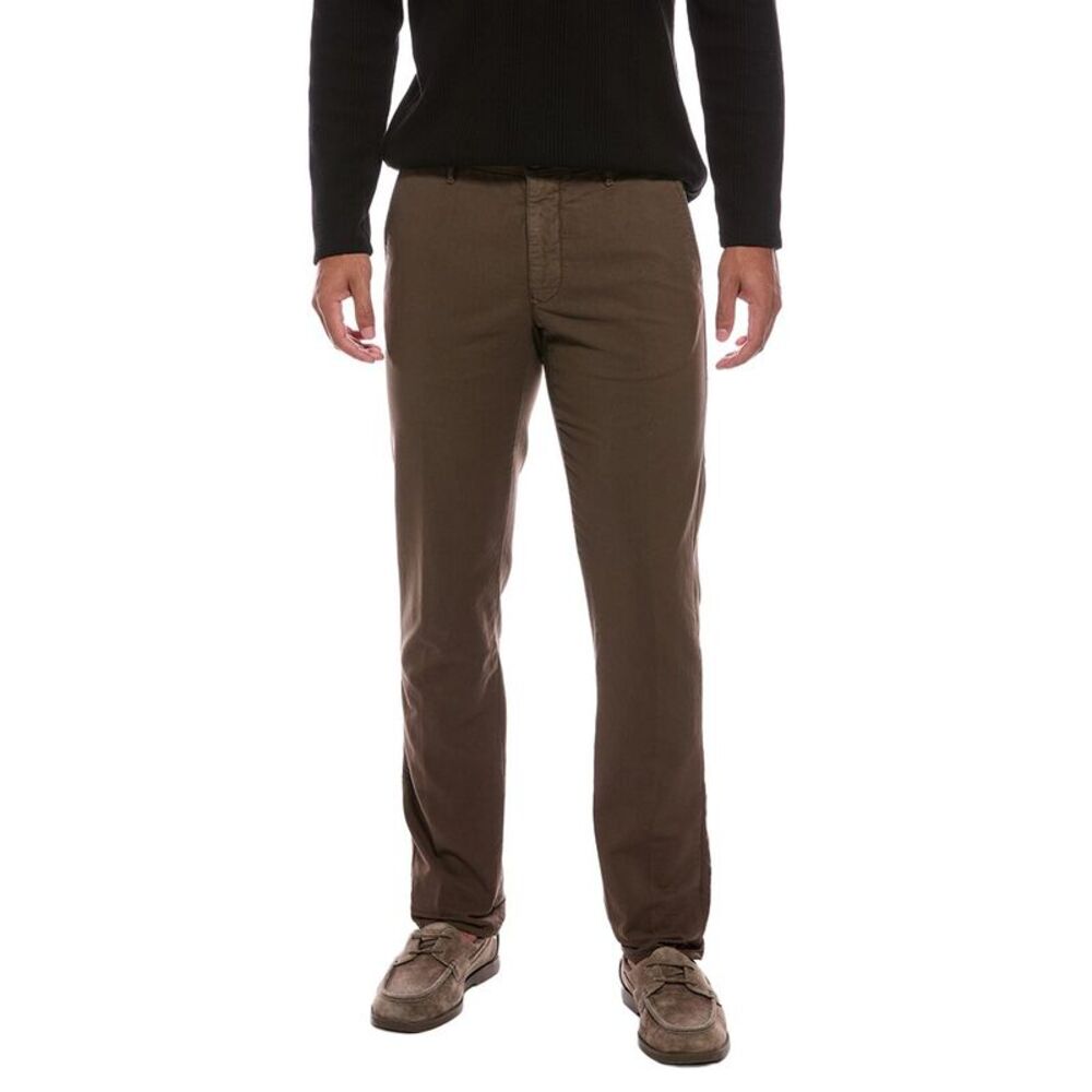 Slowear Mens  Flat Front Regular Fit Pant, Brown
